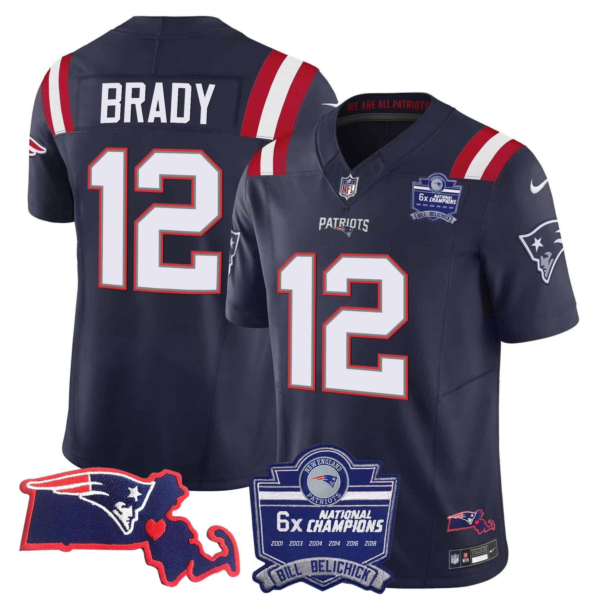 Men New England Patriots #12 Brady Dark blue 2024 Nike 6x Champions Patch Vapor Limited NFL Jersey style 1->indianapolis colts->NFL Jersey